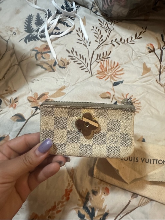 Louis Vuitton Handbags - Louis Vuitton Beige Checkered Card Pouch with Gold Floral Accent